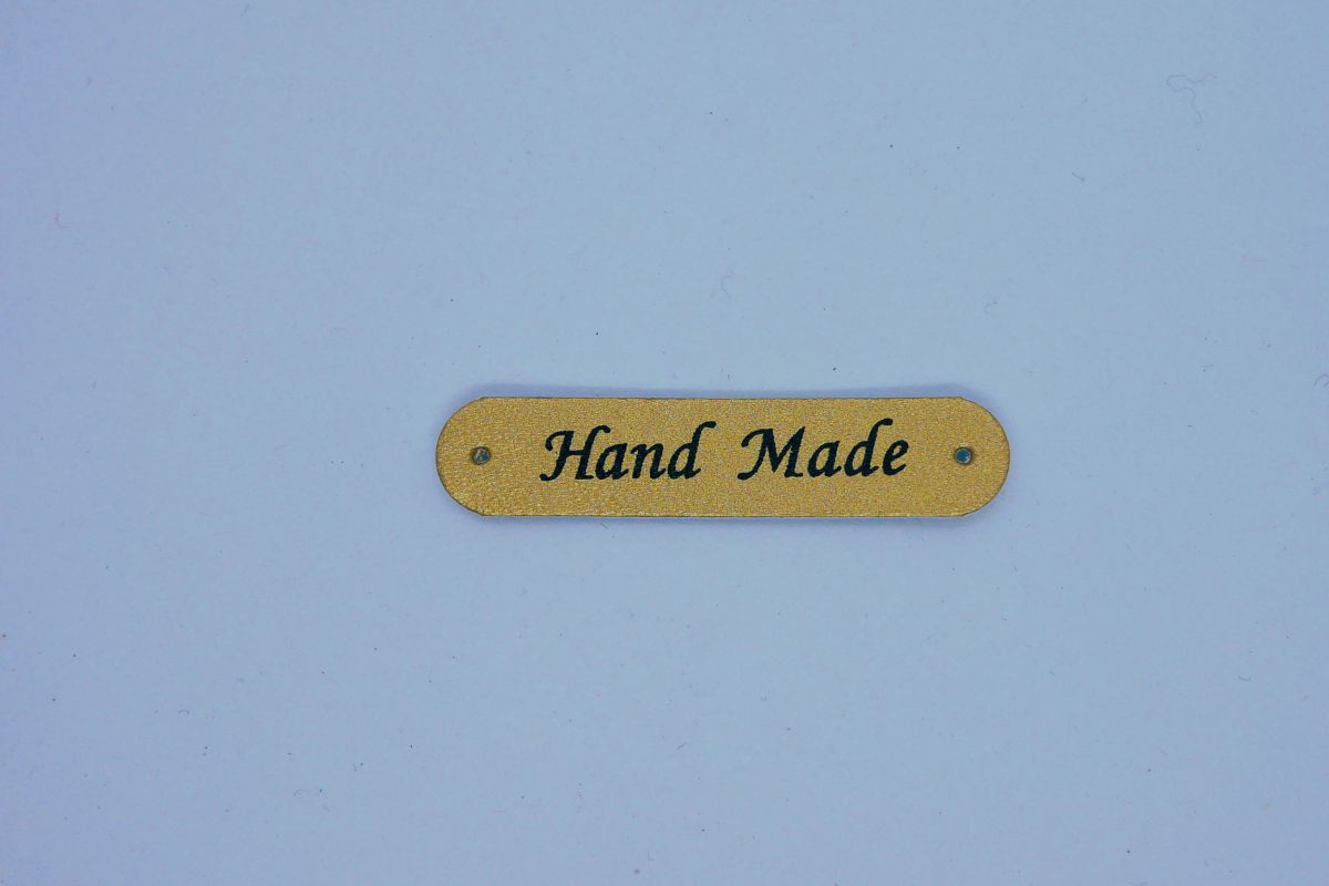 Metka skóropodobna handmade 1 x 5 cm - złota