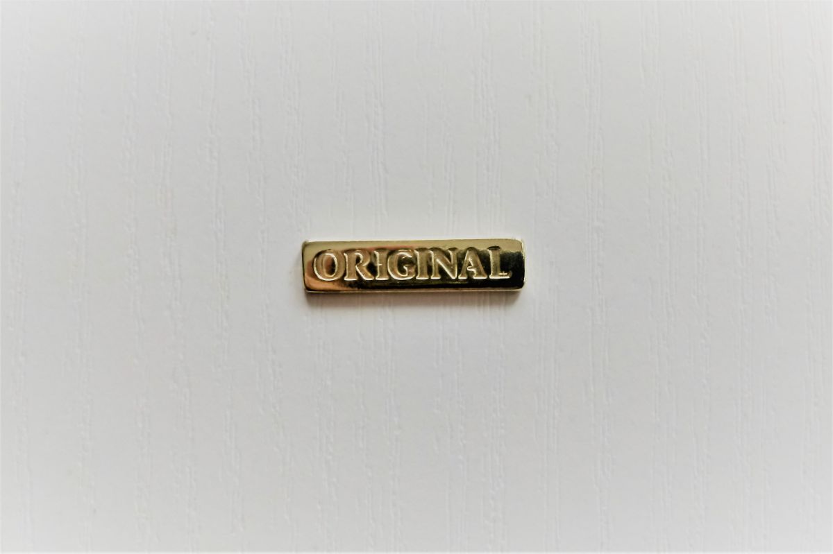 Metka ,blaszka metalowa do przyklejenia ORIGINAL - 5 x 25mm (kolor złoty )