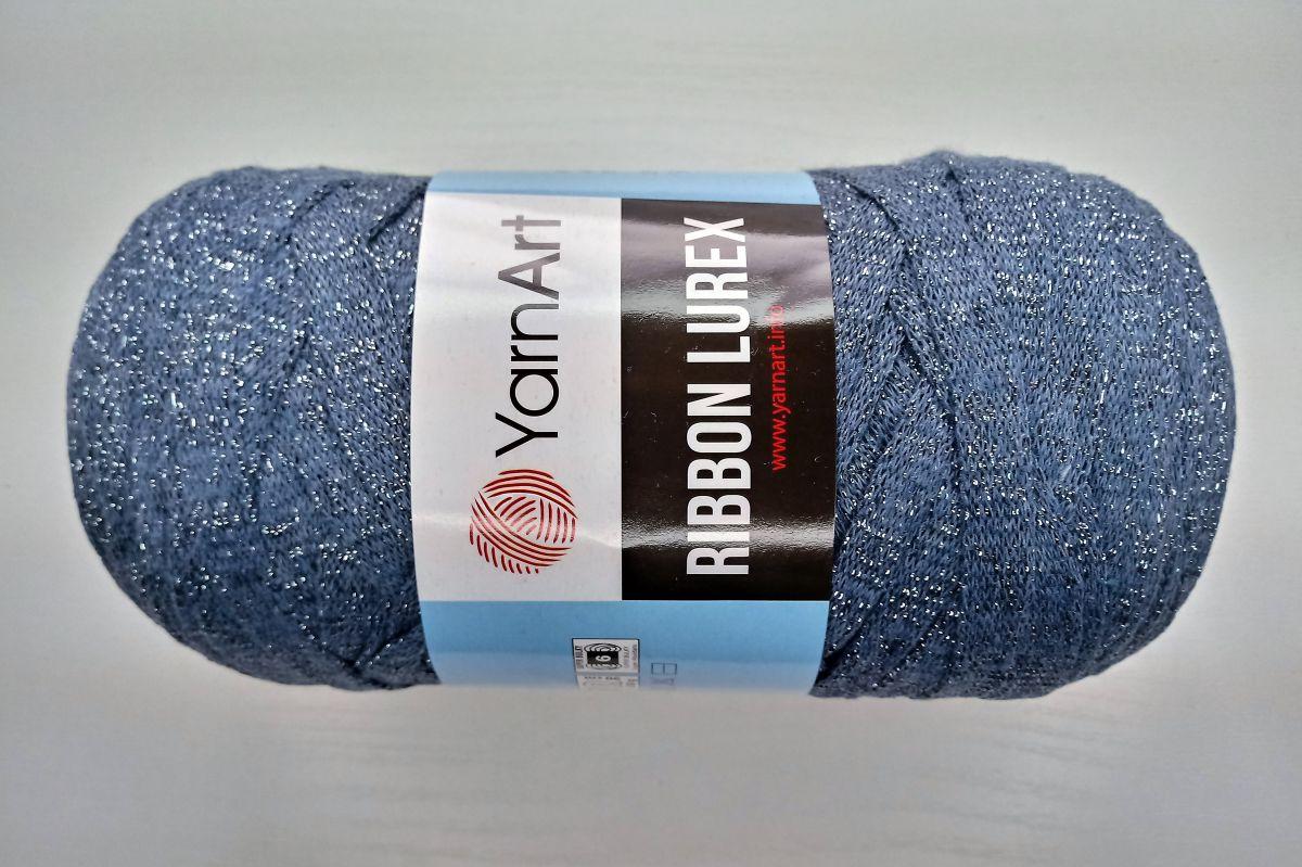 Włóczka tasiemkowa YarnArt Ribbon LUREX - 730 (jeans ze srebrną nitką)