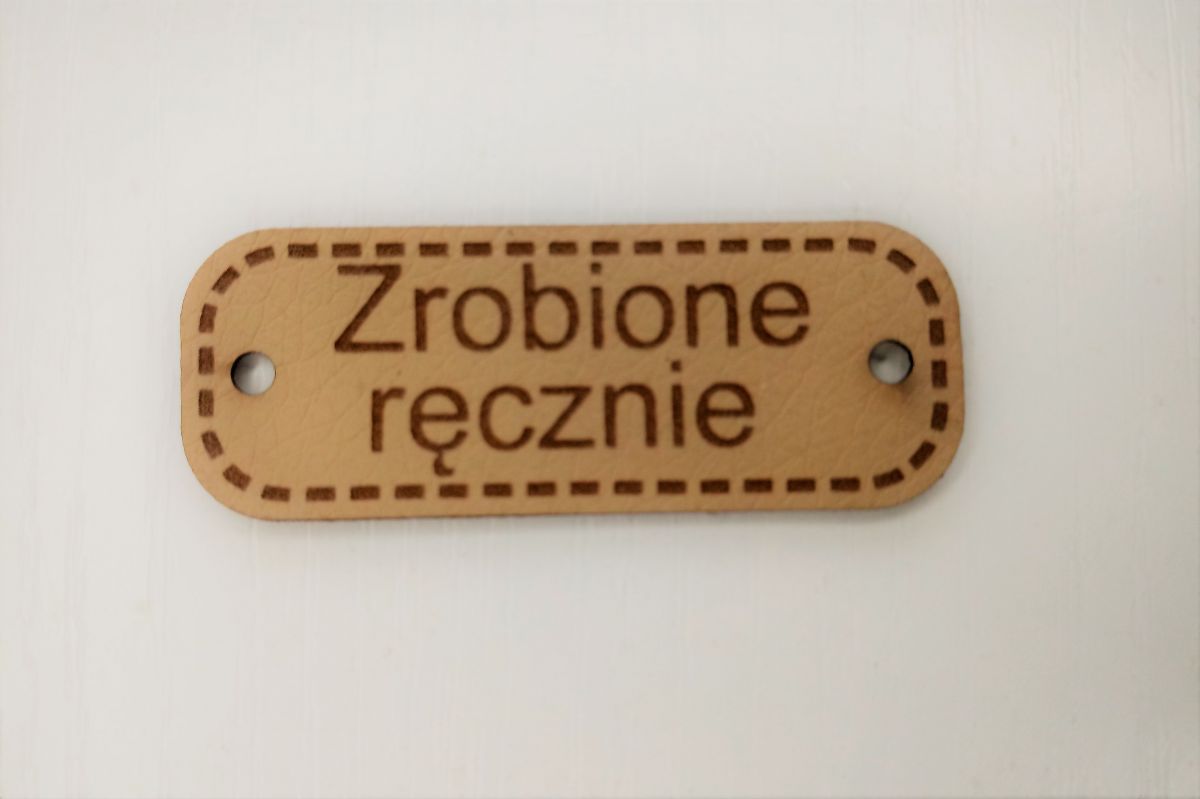 Metka skóropodobna ZROBIONE RĘCZNIE 19 x 50 mm - beżowa